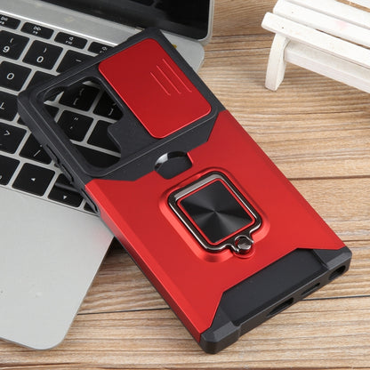 For Samsung Galaxy S24 Ultra 5G Camera Shield Card Slot PC+TPU Phone Case(Red) - Galaxy S24 Ultra 5G Cases by PMC Jewellery | Online Shopping South Africa | PMC Jewellery