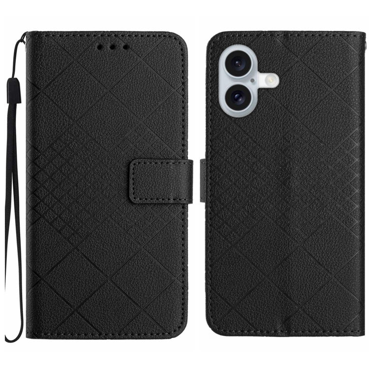 For iPhone 16 Plus Rhombic Grid Texture Leather Phone Case(Black) - iPhone 16 Plus Cases by PMC TechLife | Online Shopping South Africa | PMC TechLife | Buy Now Pay Later Mobicred
