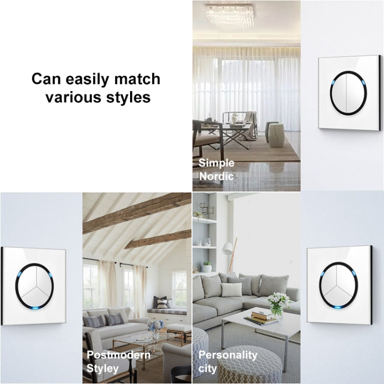 86mm Round LED Tempered Glass Switch Panel, White Round Glass, Style:Two Open Dual Control - Switch by PMC Jewellery | Online Shopping South Africa | PMC Jewellery | Buy Now Pay Later Mobicred