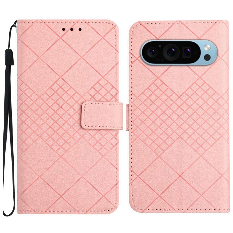For Google Pixel 9 Pro Rhombic Grid Texture Leather Phone Case(Pink) - Google Cases by PMC TechLife | Online Shopping South Africa | PMC TechLife | Buy Now Pay Later Mobicred