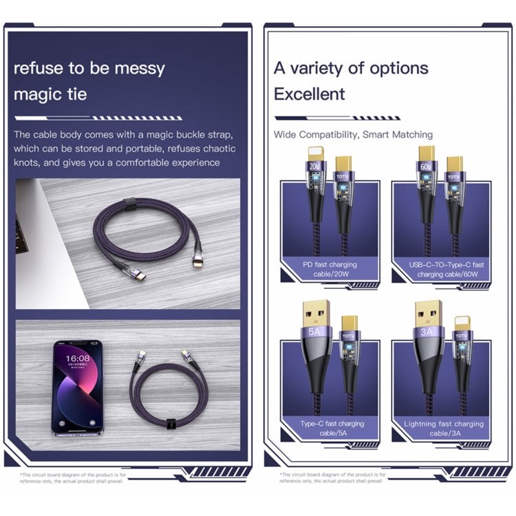 TOTU BT-018 Ming Series 3A USB to 8 Pin Fast Charging Data Cable, Length:1.5m(Purple) - Normal Style Cable by TOTUDESIGN | Online Shopping South Africa | PMC Jewellery | Buy Now Pay Later Mobicred