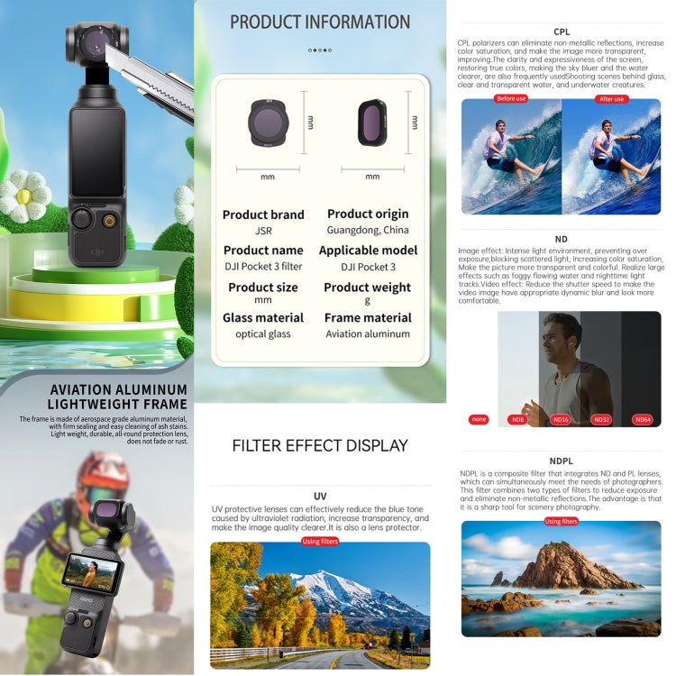 For DJI OSMO Pocket 3 JSR CB Series Camera Lens Filter, Filter:ND8 - Lens Accessories by JSR | Online Shopping South Africa | PMC TechLife | Buy Now Pay Later Mobicred