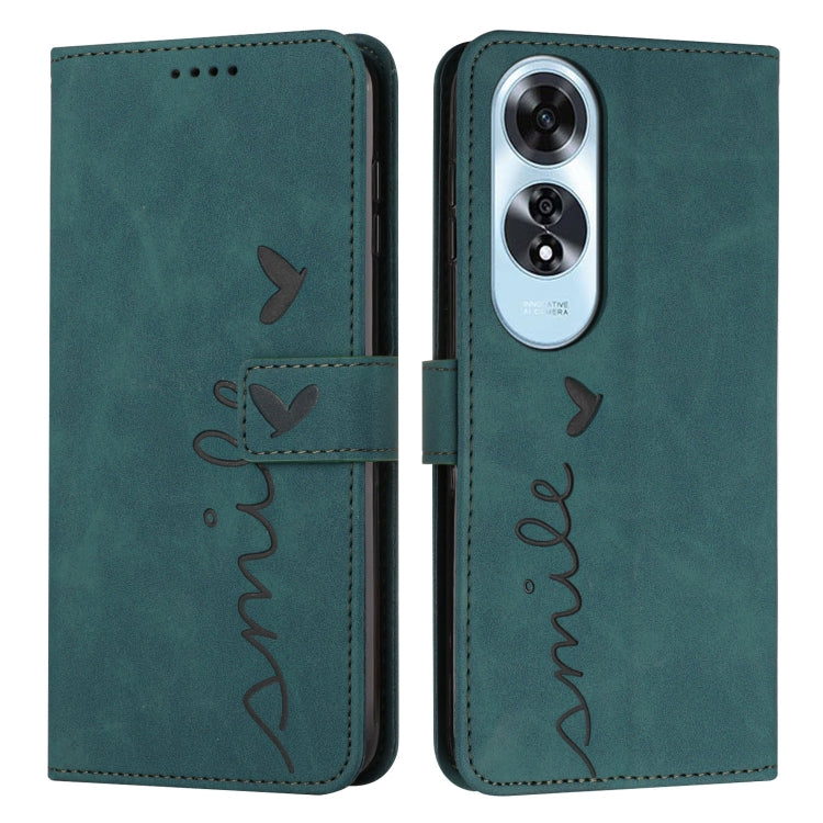 For OPPO A60 4G Skin Feel Heart Embossed Leather Phone Case with Long Lanyard(Green) - OPPO Cases by PMC Jewellery | Online Shopping South Africa | PMC Jewellery | Buy Now Pay Later Mobicred