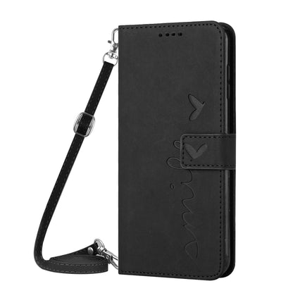 For Xiaomi Redmi K70 / K70 Pro Skin Feel Heart Embossed Leather Phone Case with Long Lanyard(Black) - K70 Pro Cases by PMC Jewellery | Online Shopping South Africa | PMC Jewellery | Buy Now Pay Later Mobicred