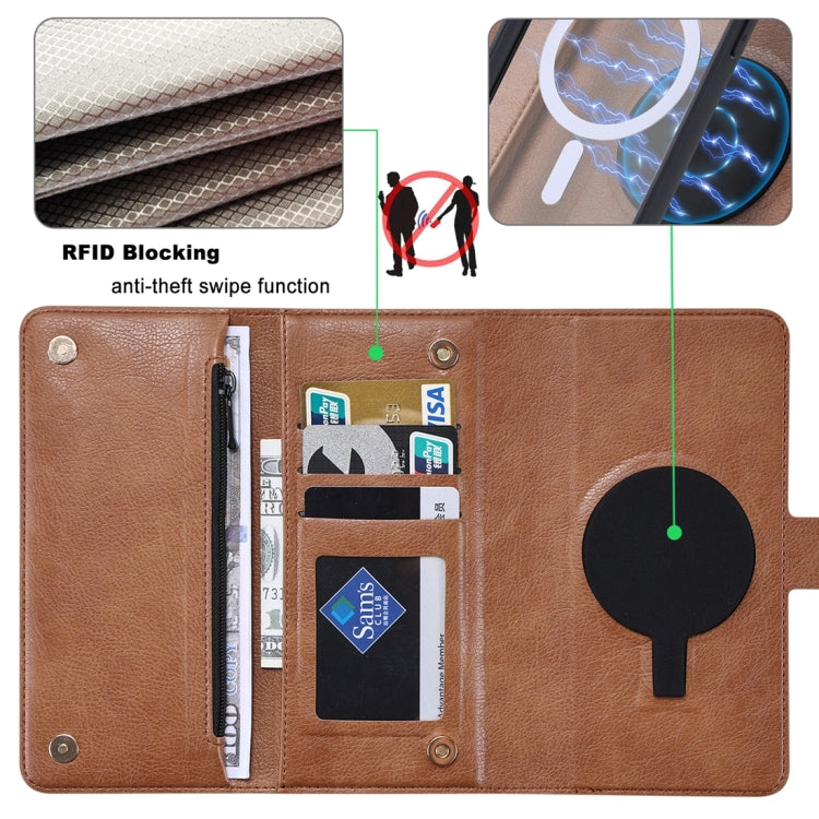 For iPhone 13 Pro ViLi GV Series MagSafe Magnetic Zipper Leather Phone Case(Brown) - free shipping - PMC Jewellery - Order now!