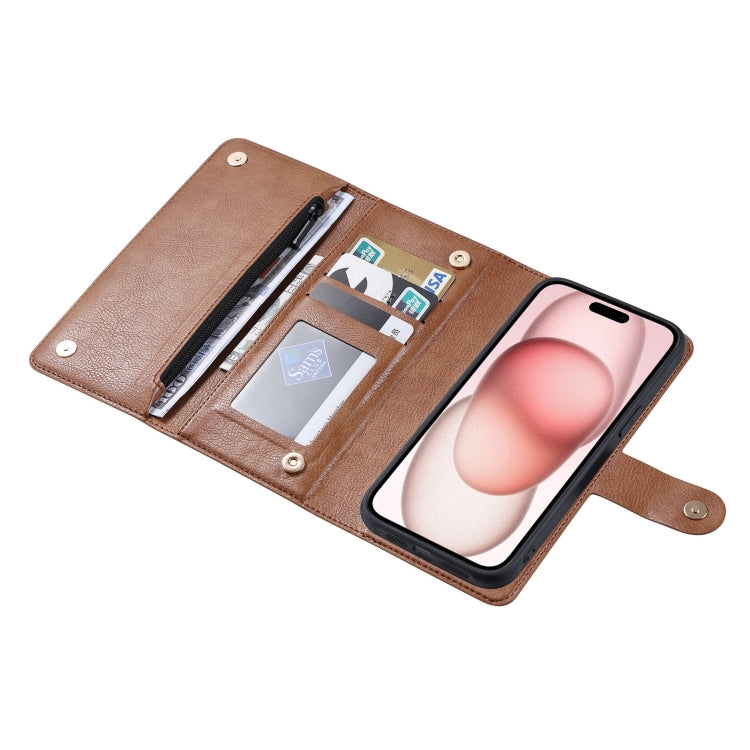 For iPhone 15 Plus ViLi GV Series MagSafe Magnetic Zipper Leather Phone Case(Brown) - free shipping - PMC Jewellery - Order now!