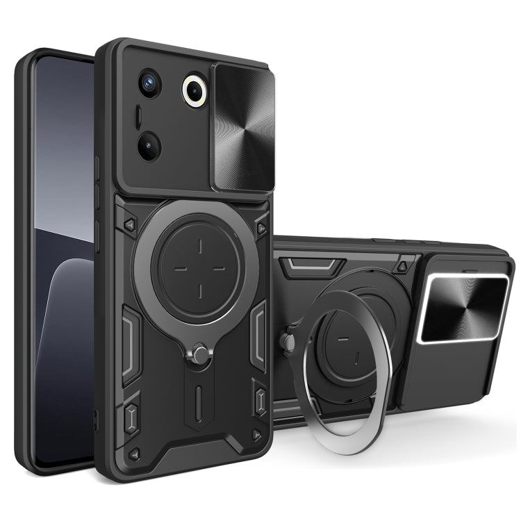 For Tecno Camon 20 Pro 5G CD Texture Sliding Camshield Magnetic Holder Phone Case(Black) - Tecno Cases by PMC TechLife | Online Shopping South Africa | PMC TechLife | Buy Now Pay Later Mobicred