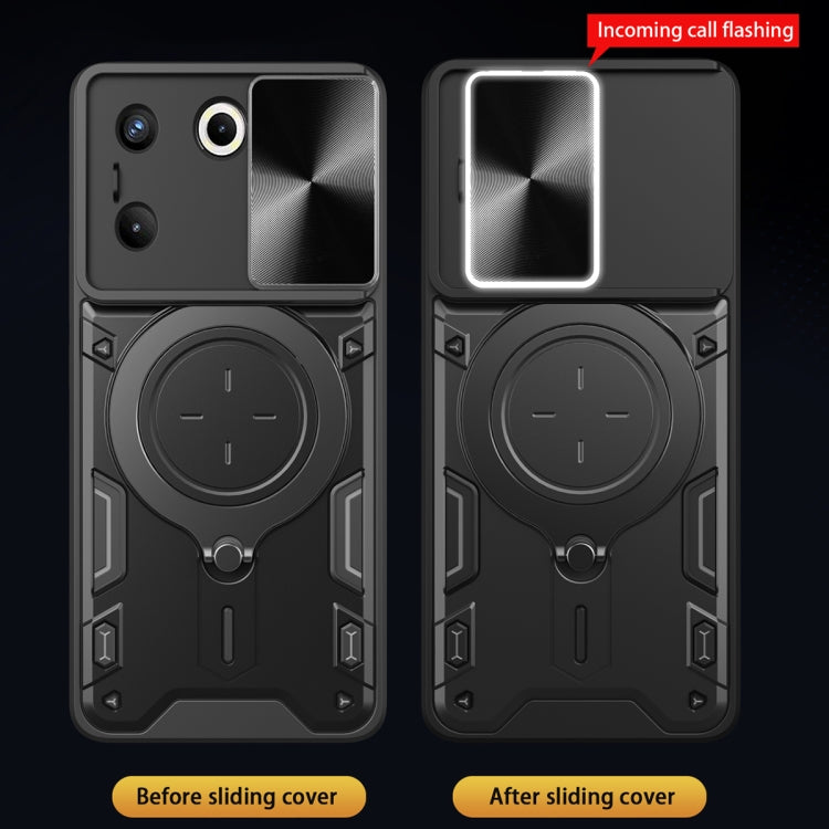 For Tecno Camon 20 Pro 5G CD Texture Sliding Camshield Magnetic Holder Phone Case(Black) - Tecno Cases by PMC TechLife | Online Shopping South Africa | PMC TechLife | Buy Now Pay Later Mobicred