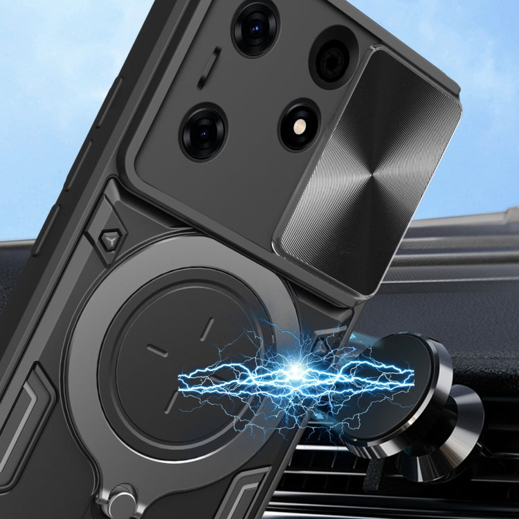 For Tecno Spark 10 Pro 4G CD Texture Sliding Camshield Magnetic Holder Phone Case(Silver) - Tecno Cases by PMC TechLife | Online Shopping South Africa | PMC TechLife | Buy Now Pay Later Mobicred
