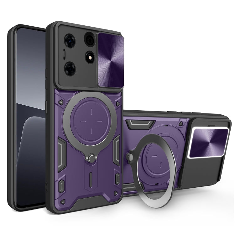 For Tecno Spark 10 Pro 4G CD Texture Sliding Camshield Magnetic Holder Phone Case(Purple) - Tecno Cases by PMC TechLife | Online Shopping South Africa | PMC TechLife | Buy Now Pay Later Mobicred
