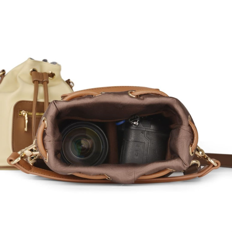 Cwatcun D82 Bundle Drawstring Lens Bag PU Crossbody Camera Bag(Beige) - free shipping - PMC TechLife - Order now!