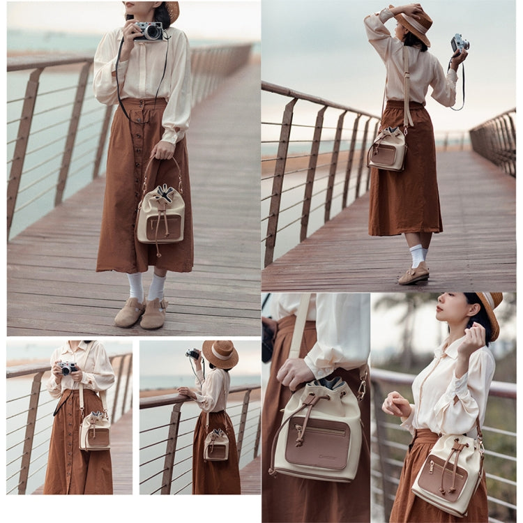 Cwatcun D82 Bundle Drawstring Lens Bag PU Crossbody Camera Bag(Beige) - free shipping - PMC TechLife - Order now!