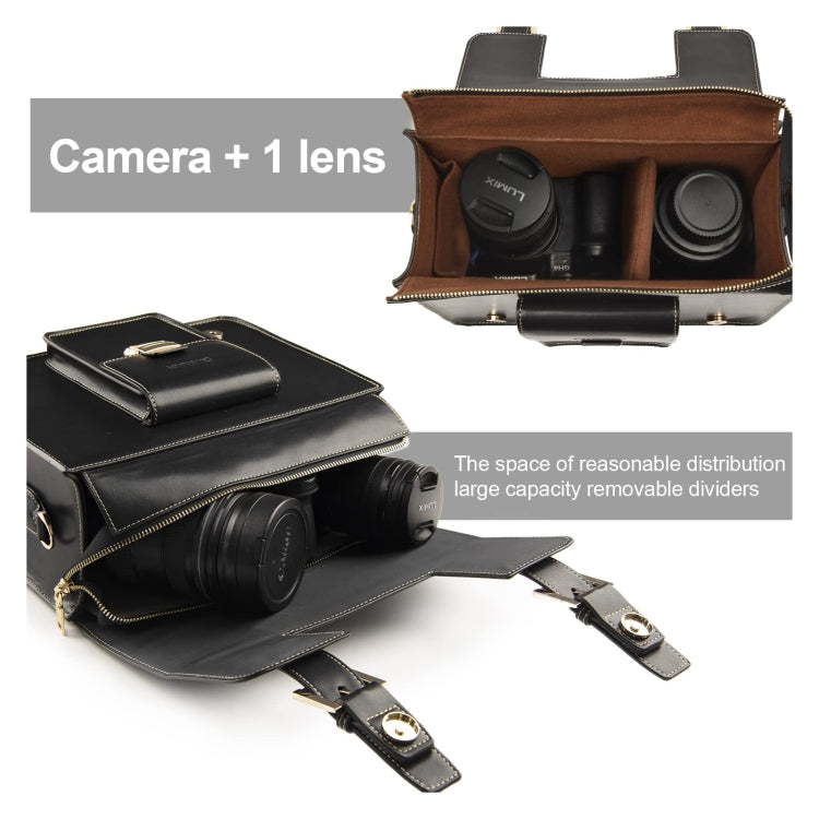 Cwatcun D83 Vintage Small Camera Case Leather Camera Messenger Bag, Size:30 x 21.5 x 12.5cm(Black) - free shipping - PMC TechLife - Order now!