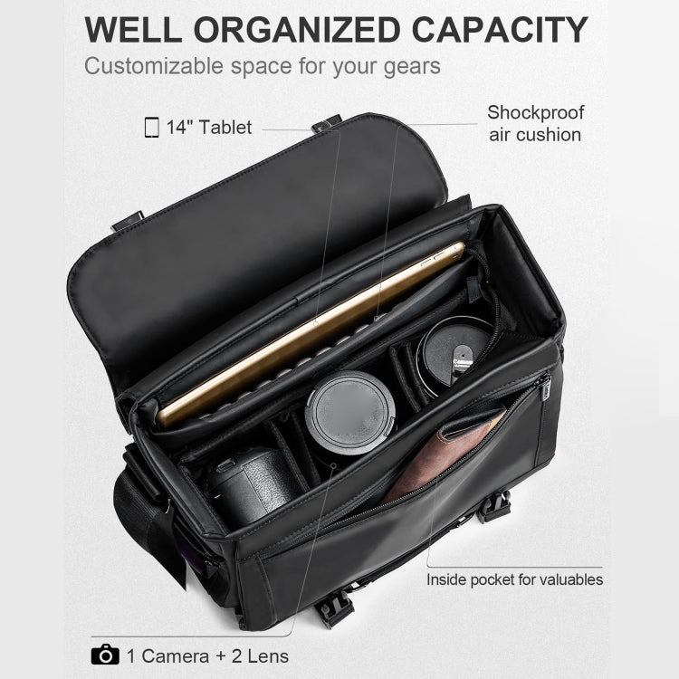 Cwatcun D85 Camera Bag Side Quick Access Camera Messenger Case Waterproof Bag, Size:30 x 15 x 24cm Small(Black) - free shipping - PMC TechLife - Order now!