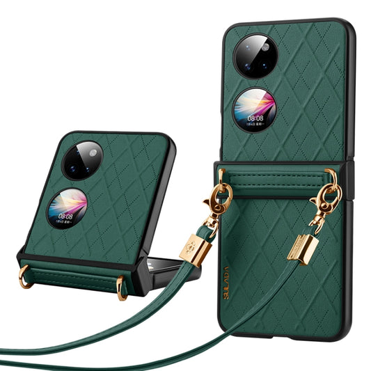 For Huawei P50 Pocket SULADA Elegant Rhombic Texture Folding Phone Case with Lanyard(Green) - Huawei Cases by SULADA | Online Shopping South Africa | PMC Jewellery | Buy Now Pay Later Mobicred