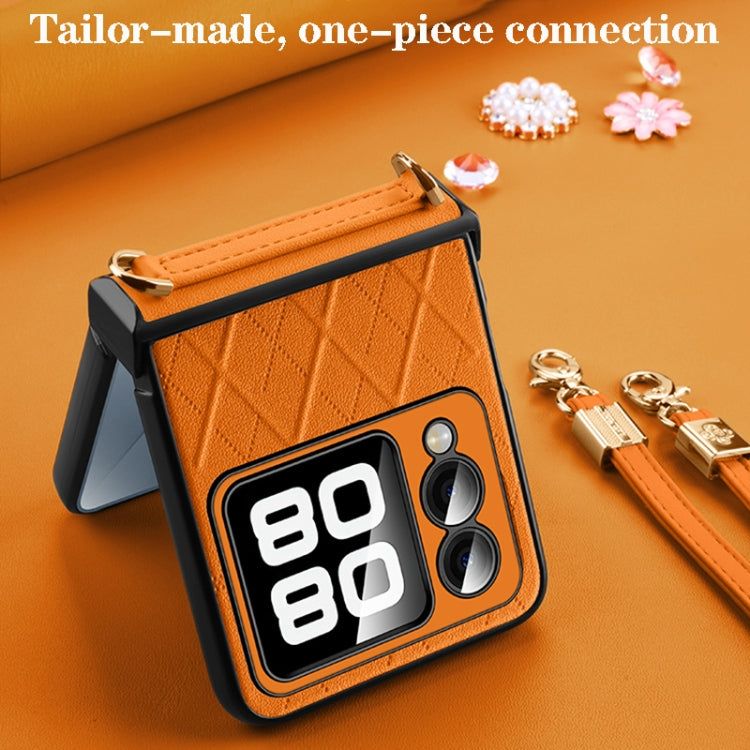 For Huawei nova Flip SULADA Elegant Rhombic Texture Folding Phone Case with Lanyard(White) - free shipping - PMC TechLife - Order now!