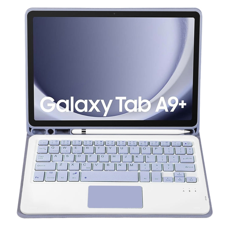 For Samsung Galaxy Tab A9+ X210/X215/X215 A09B-A Candy Color TPU Touch Bluetooth Keyboard Leather Tablet Case with Pen Holder(Purple) - Samsung Keyboard by PMC TechLife | Online Shopping South Africa | PMC TechLife
