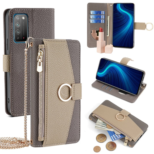 For Honor X10 5G Crossbody Litchi Texture Leather Phone Case(Grey) - Honor Cases by PMC Jewellery | Online Shopping South Africa | PMC Jewellery | Buy Now Pay Later Mobicred