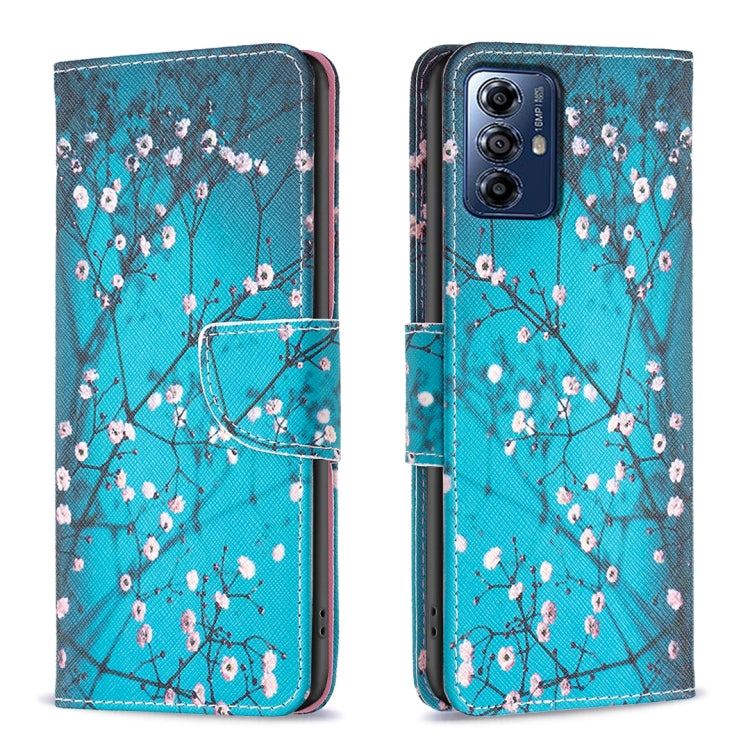For Motorola Moto G Play 2024 Colored Drawing Pattern Leather Phone Case(Plum Blossom) - Motorola Cases by PMC Jewellery | Online Shopping South Africa | PMC Jewellery | Buy Now Pay Later Mobicred