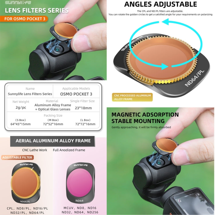 For DJI OSMO Pocket 3 Sunnylife Camera Lens Magnetic Metal Filter, Filter:ND8 - Lens Accessories by Sunnylife | Online Shopping South Africa | PMC TechLife | Buy Now Pay Later Mobicred