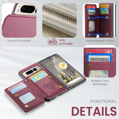 For Google Pixel Fold CaseMe C22 PC+TPU Business Style RFID Anti-theft Leather Phone Case(Wine Red) - Google Cases by CaseMe | Online Shopping South Africa | PMC Jewellery | Buy Now Pay Later Mobicred