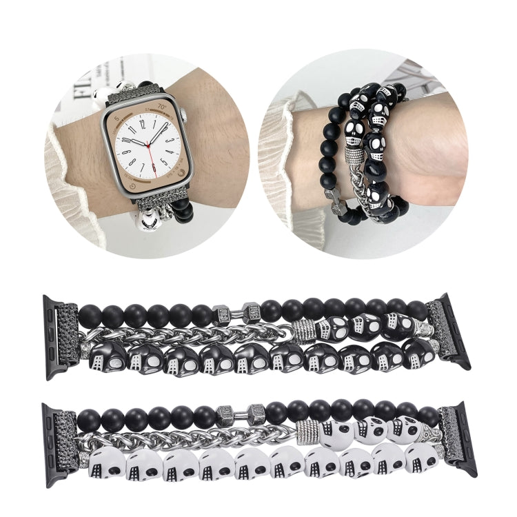 For Apple Watch SE 44mm Skull Beaded Watch Band(Black) - Watch Bands by PMC TechLife | Online Shopping South Africa | PMC TechLife
