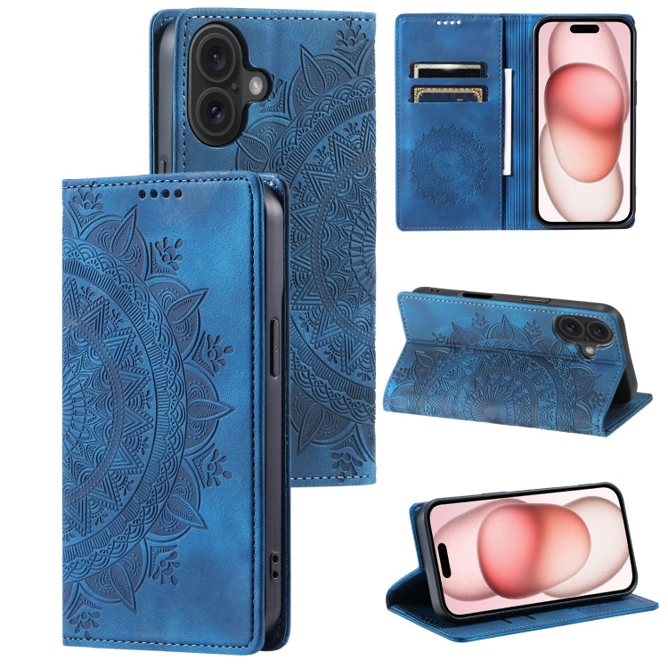 For iPhone 16 Totem Embossed Magnetic Leather Phone Case(Blue) - iPhone 16 Cases by PMC TechLife | Online Shopping South Africa | PMC TechLife | Buy Now Pay Later Mobicred