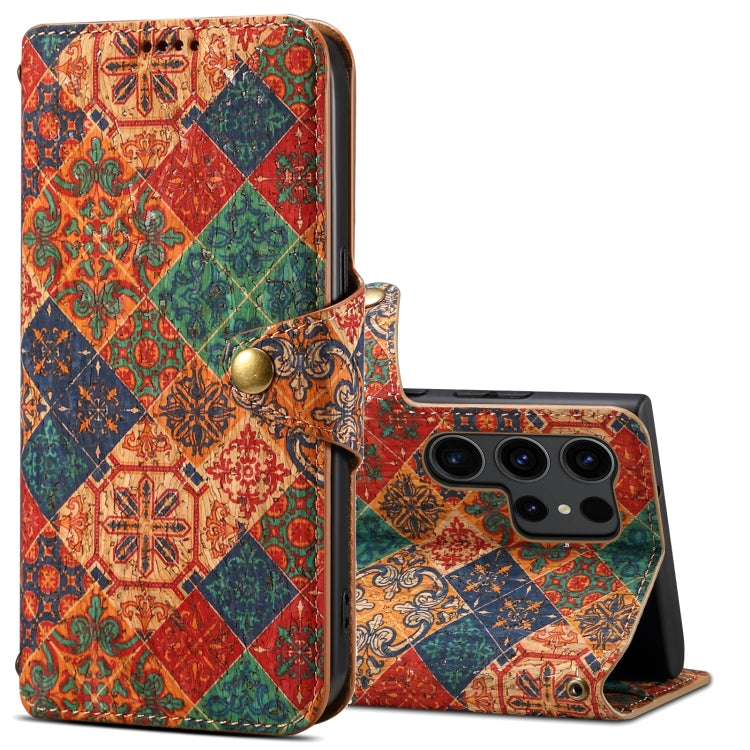 For Samsung Galaxy S24 Ultra 5G Denior Flower Language Series Cork Fabric Oil Edge Leather Phone Case(Winter) - Galaxy S24 Ultra 5G Cases by Denior | Online Shopping South Africa | PMC Jewellery | Buy Now Pay Later Mobicred