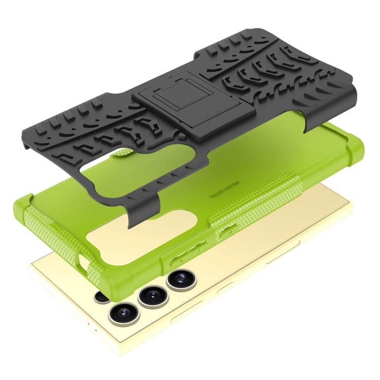 For Samsung Galaxy S24 Ultra 5G Tire Texture TPU + PC Phone Case with Holder(Green) - Galaxy S24 Ultra 5G Cases by PMC TechLife | Online Shopping South Africa | PMC TechLife