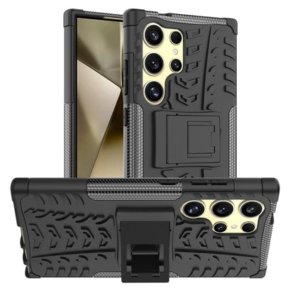 For Samsung Galaxy S24 Ultra 5G Tire Texture TPU + PC Phone Case with Holder(Black) - Galaxy S24 Ultra 5G Cases by PMC Jewellery | Online Shopping South Africa | PMC Jewellery