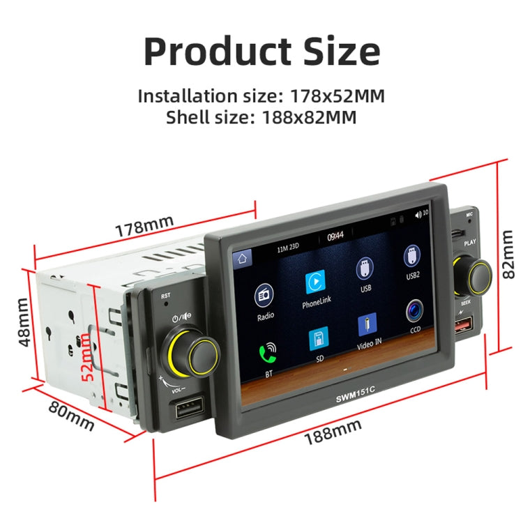 SWM151C 5 inch Portable Car MP5 Player Support CarPlay / Android Auto(Black) - free shipping - PMC TechLife - Order now!