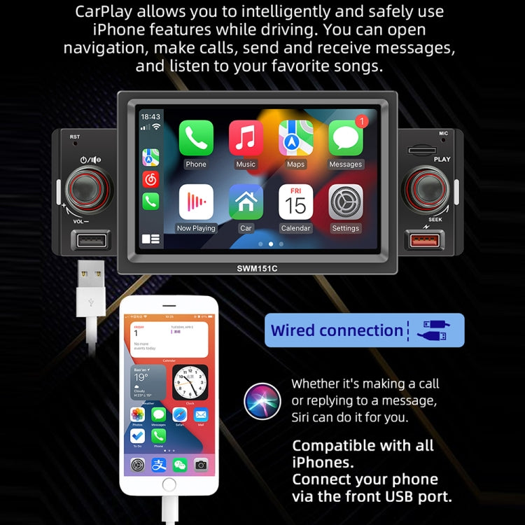 SWM151C 5 inch Portable Car MP5 Player Support CarPlay / Android Auto(Black) - free shipping - PMC TechLife - Order now!