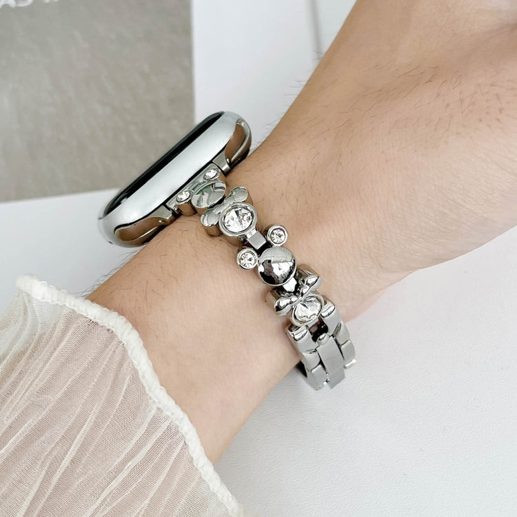 For Apple Watch Series 8 45mm Metal Diamond Bear Chain Watch Band(Silver) - free shipping - PMc TechLife - Order now!