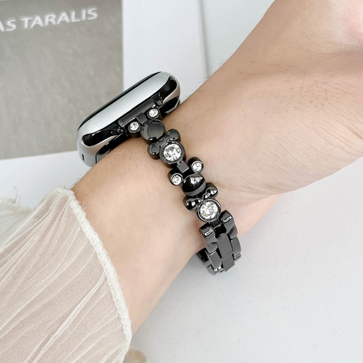 For Apple Watch 38mm Metal Diamond Bear Chain Watch Band(Black) - Watch Bands by PMC TechLife | Online Shopping South Africa | PMC TechLife