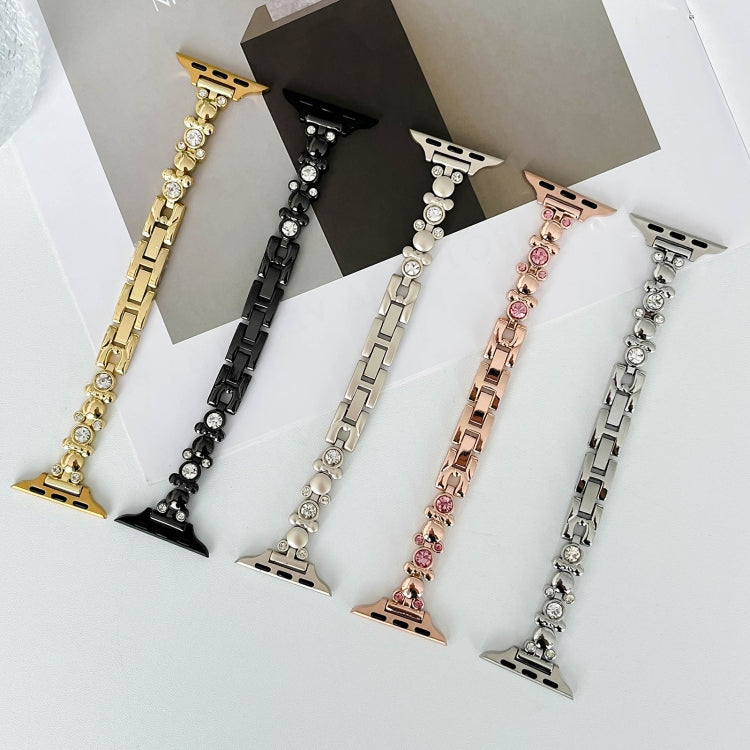 For Apple Watch Series 3 38mm Metal Diamond Bear Chain Watch Band(Silver) - Watch Bands by PMC TechLife | Online Shopping South Africa | PMC TechLife