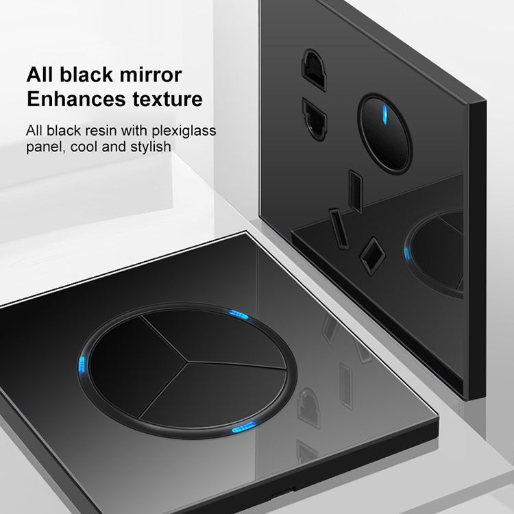 86mm Round LED Tempered Glass Switch Panel, Black Round Glass, Style:Three Open Dual Control - Switch by PMC Jewellery | Online Shopping South Africa | PMC Jewellery | Buy Now Pay Later Mobicred