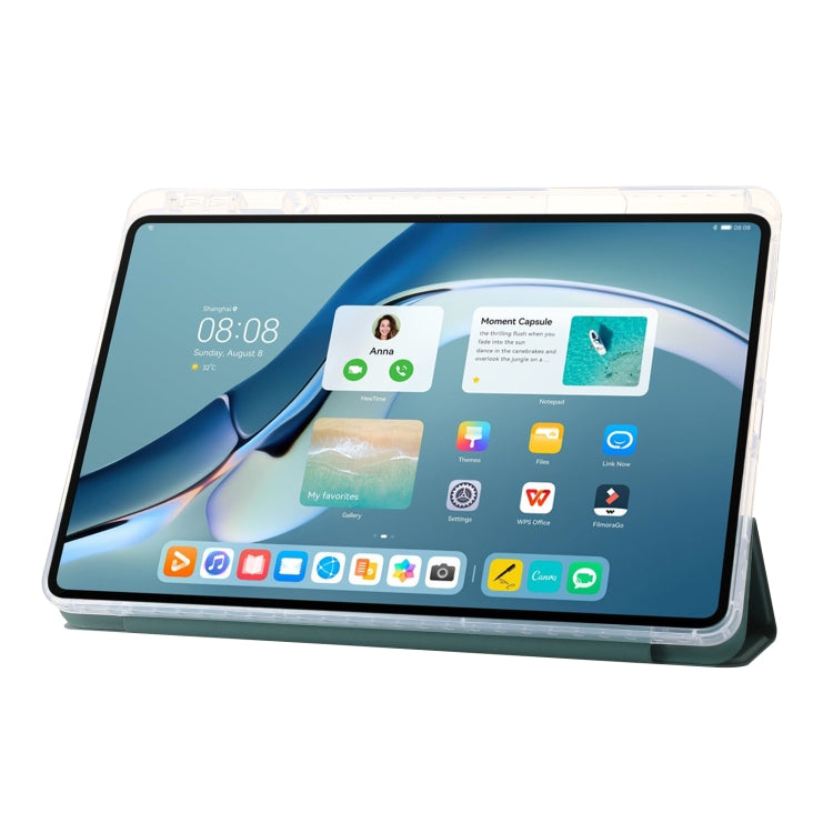 For Huawei MatePad Pro 13.2 2023 Clear Acrylic 3-Fold Leather Tablet Case(Dark Green) - Huawei by PMC TechLife | Online Shopping South Africa | PMC TechLife | Buy Now Pay Later Mobicred