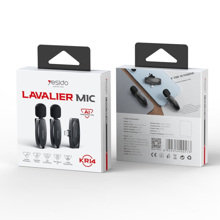 YESIDO KR14 Dual Transmitter Low-latency Wireless Lavalier Microphone with 8 Pin Receiver(Black) - Microphone by Yesido | Online Shopping South Africa | PMC TechLife | Buy Now Pay Later Mobicred
