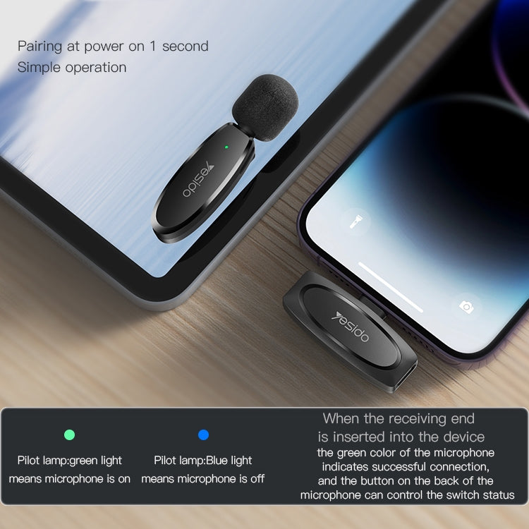 YESIDO KR14 Dual Transmitter Low-latency Wireless Lavalier Microphone with 8 Pin Receiver(Black) - Microphone by Yesido | Online Shopping South Africa | PMC TechLife | Buy Now Pay Later Mobicred