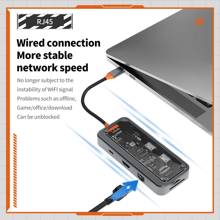 SW8V 8 in 1 Type-C to USB + HDMI + RJ45 + SD/TF HUB Docking Station(Grey) - USB HUB by PMC Jewellery | Online Shopping South Africa | PMC Jewellery | Buy Now Pay Later Mobicred