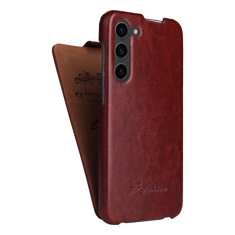 For Samsung Galaxy S24 5G Fierre Shann 64 Texture Vertical Flip PU Leather Phone Case(Brown) - Galaxy S24 5G Cases by FIERRE SHANN | Online Shopping South Africa | PMC Jewellery | Buy Now Pay Later Mobicred