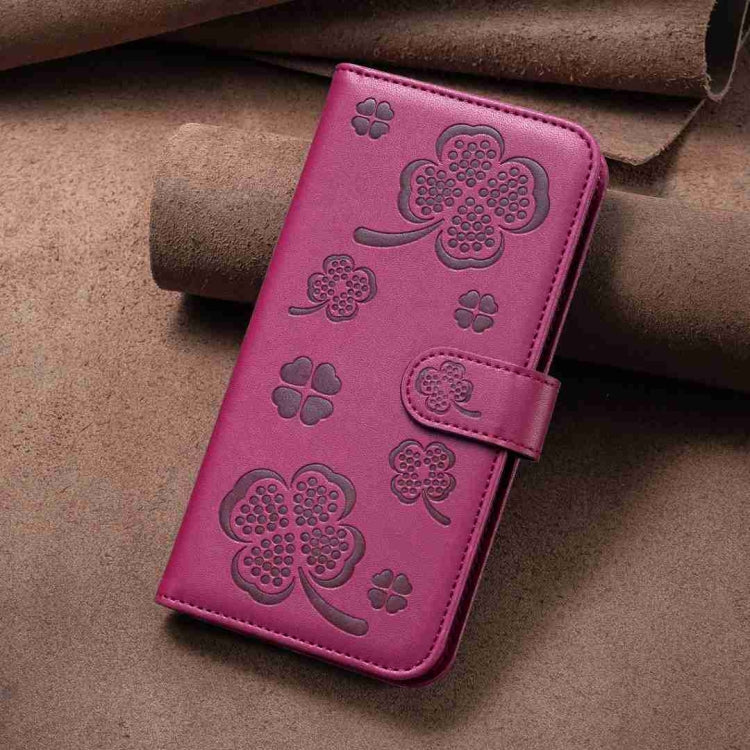 For Realme C53 Four-leaf Embossed Leather Phone Case(Rose Red) - Realme Cases by PMC TechLife | Online Shopping South Africa | PMC TechLife | Buy Now Pay Later Mobicred