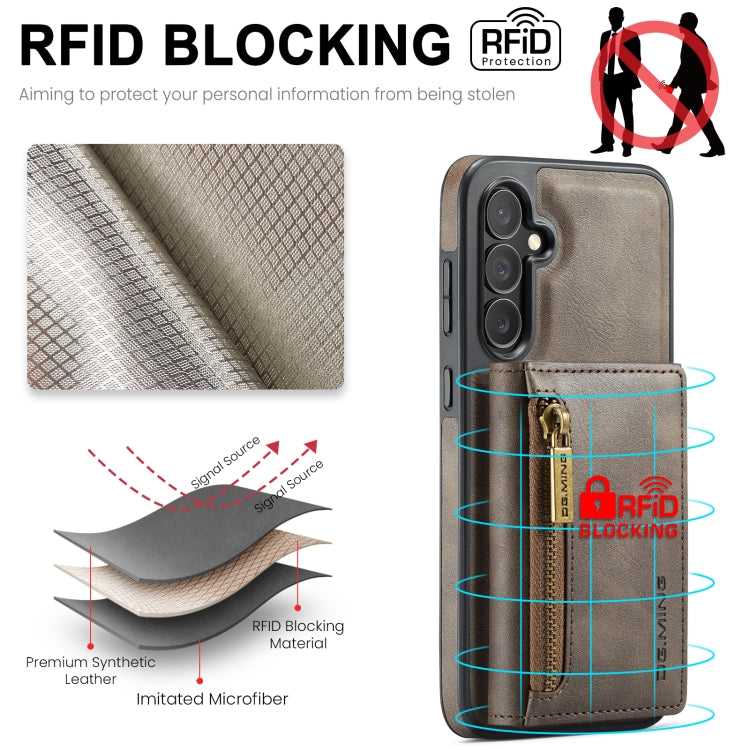 For Samsung Galaxy S24 5G DG.MING M5 Series Zip RFID Multi Card Detachable Leather Phone Case(Coffee) - free shipping - PMC Jewellery - Order now!