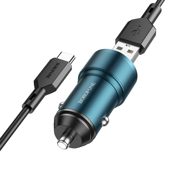 BOROFONE BZ19A Wisdom QC3.0 USB Port Fast Charging Car Charger with USB to Type-C Cable(Blue) - Car Charger by Borofone | Online Shopping South Africa | PMC Jewellery | Buy Now Pay Later Mobicred