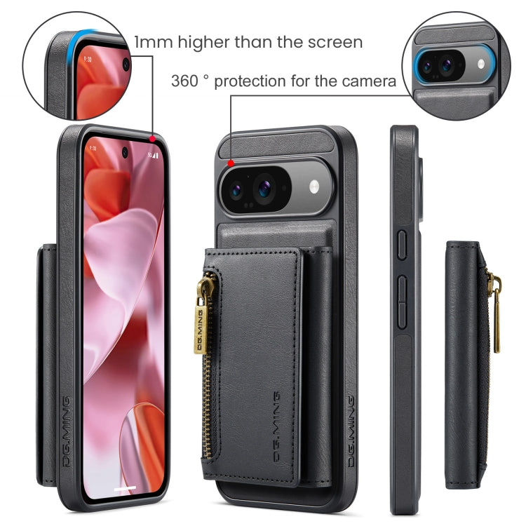 For Google Pixel 9 / 9 Pro DG.MING M5 Series Zip RFID Multi Card Detachable Leather Phone Case(Black) - Google Cases by DG.MING | Online Shopping South Africa | PMC Jewellery | Buy Now Pay Later Mobicred