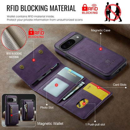 For Google Pixel 9 / 9 Pro DG.MING M5 Series Zip RFID Multi Card Detachable Leather Phone Case(Purple) - Google Cases by DG.MING | Online Shopping South Africa | PMC Jewellery | Buy Now Pay Later Mobicred