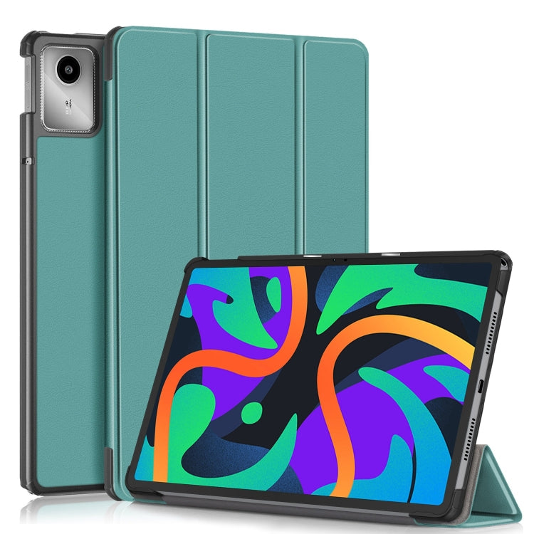 For Lenovo Tab M11/ Xiaoxin Pad 11 2024 Custer Texture 3-Fold Holder Leather Smart Tablet Case(Green) - Lenovo by PMC Jewellery | Online Shopping South Africa | PMC Jewellery | Buy Now Pay Later Mobicred