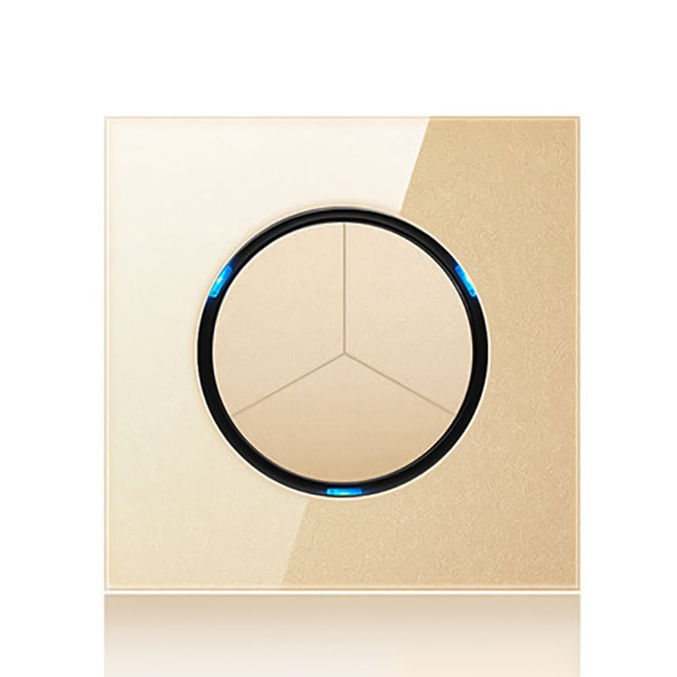86mm Round LED Tempered Glass Switch Panel, Gold Round Glass, Style:Three Open Dual Control -  by PMC Jewellery | Online Shopping South Africa | PMC Jewellery | Buy Now Pay Later Mobicred