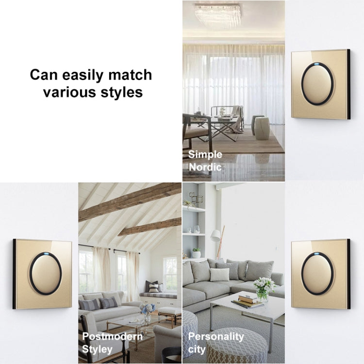 86mm Round LED Tempered Glass Switch Panel, Gold Round Glass, Style:Three Open Dual Control -  by PMC Jewellery | Online Shopping South Africa | PMC Jewellery | Buy Now Pay Later Mobicred