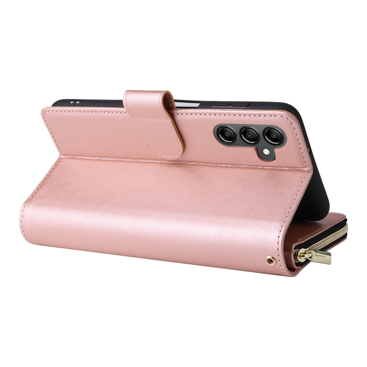 For Samsung Galaxy A15 5G 9-Card Slots Zipper Wallet Bag Leather Phone Case(Rose Gold) - Galaxy Phone Cases by PMC Jewellery | Online Shopping South Africa | PMC Jewellery | Buy Now Pay Later Mobicred